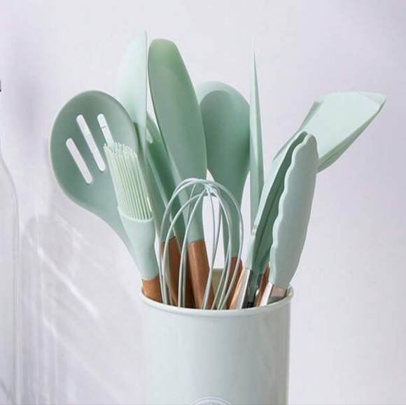 Silicone Kitchen Utensils Set, 26 pcs, Mint/Green - 12,67" L, 4,5" W, 4,5" H - Picture 7 of 15